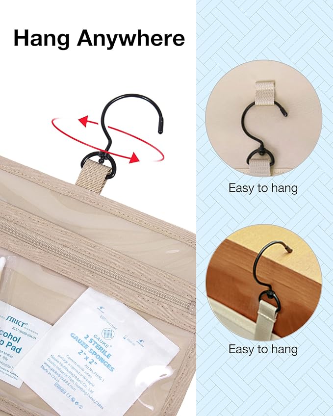 BAGSMART Travel Toiletry Bag Hanging Travel Makeup Organizer Cosmetic Bag Makeup Bag for Full Sized Toiletries, Basic-Pink