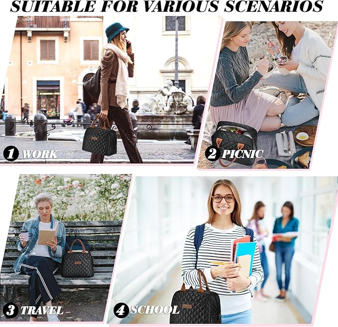 LOKASS Lunch Bag for Women/Men-Insulated Adults Lunch Box with Front Pocket- Small Cute Lunch Tote for Work-Reusable Cooler Bag for Office Picnic Beach or Travel