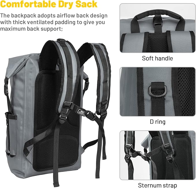 MIER Dry Bag Waterproof Backpack 30L Dry Sack Heavy Duty Roll-Top Closure for Kayaking, Beach, Boating, Swimming, Surfing
