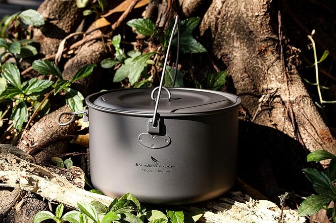Outdoor 750ml - 2900ml Titanium Pot with Lid Folding Bail Handle Camping Hiking Picnic Ultralight Water Bottle Cup Mug Spork Set