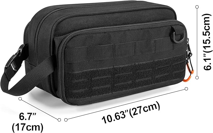 Tactical Toiletry Travel Bag for Men, Dopp Kit Shaving Organizer Case for Toiletries, Shower and Grooming Care Accessories, Black (Empty Bag Only, Patent Design)