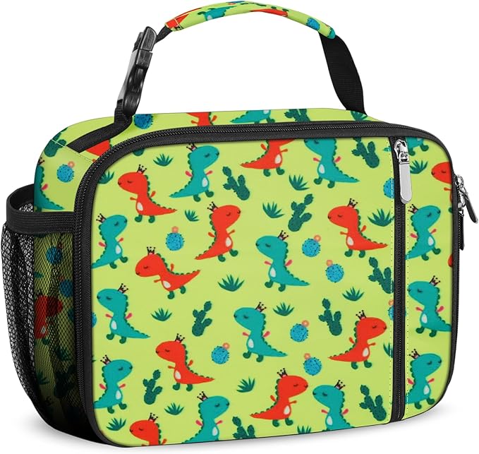 esouler Lunch Box Kids Insulated Lunch Bag for Boys & Girls Durable Children Lunchbox for School with Water Bottle Holder-Orange Dinosaur