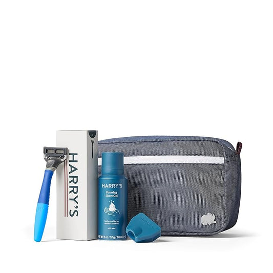 Harry's Travel Shaving Kit for Men - Toiletry Bag, Razor, Foaming Shave Gel, and Blade Cover - TSA Friendly Shave Kit