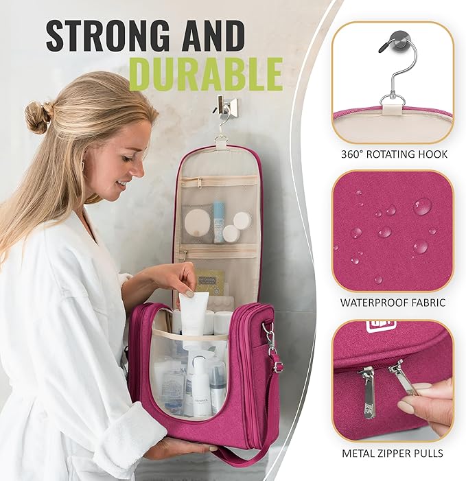 BOACAY Extra Large Hanging Travel Toiletry Bag for Women and Men, Makeup Bag, Bathroom & Shower Organizer Kit for Accessories, Cosmetics, Essentials