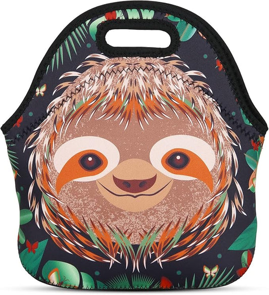 Violet Mist Sloth Neoprene Large Lunch Bag Women Insulated Cute Small lunch Bag Tote Work Outdoor Picnic Washable Lunch Box for Mens with Containers Zipper Thanksgiving Christmas Gift