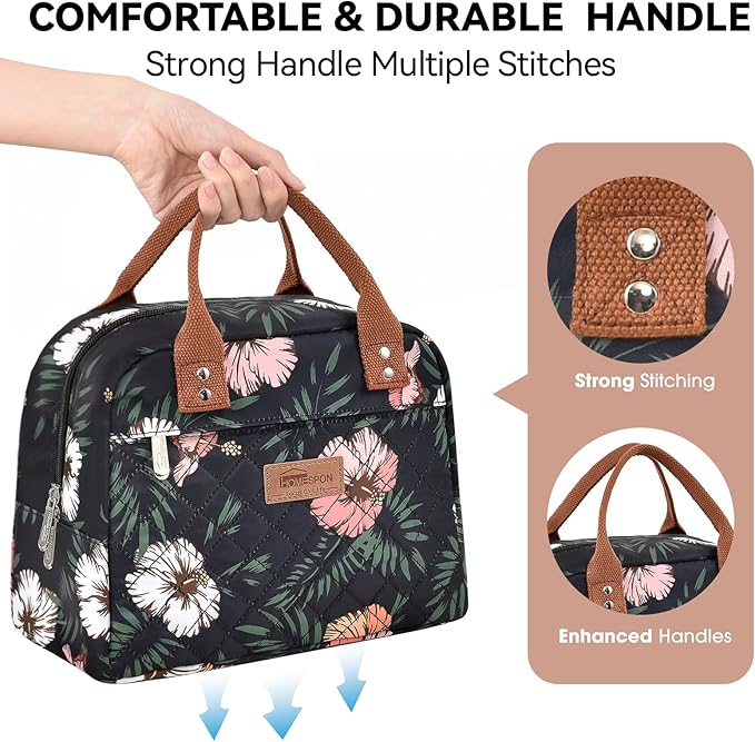 HOMESPON Insulated Lunch Bag for Women Men Adults Lunch Tote with Front Pocket Lunch Box Container Cooler Bag for Work Picnic (Floral)