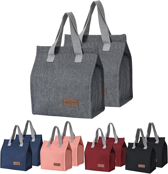 2pcs Grey Lunch Bag Insulated, Lunch Box Bag, Reusable Lunch Tote Bag, Lunch Box Container Bag Insulated for Women, Men, Work, Office, Travel