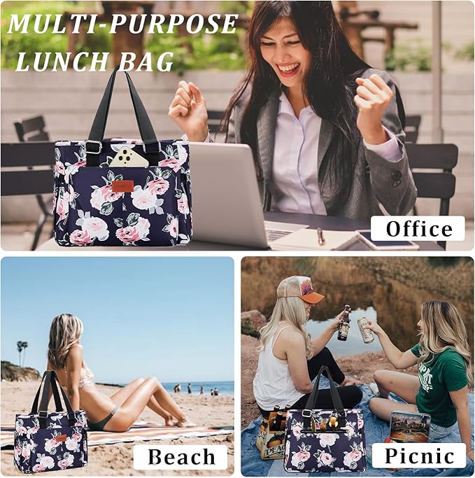Lunch Bag Lunch Box Women - Large Tote Lunch Bags Men Women: Leakproof Insulated Lunch Cooler Bag for Adults, Peony 14L