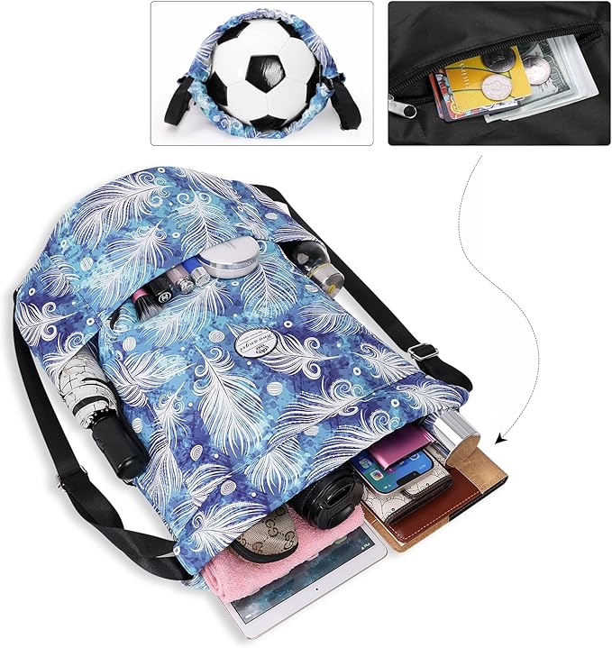 HUA ANGEL Floral Print Drawstring Bag - Lightweight Waterproof Cinch Sackpack with Side Pocket for Men & Women Travel Gym Bag