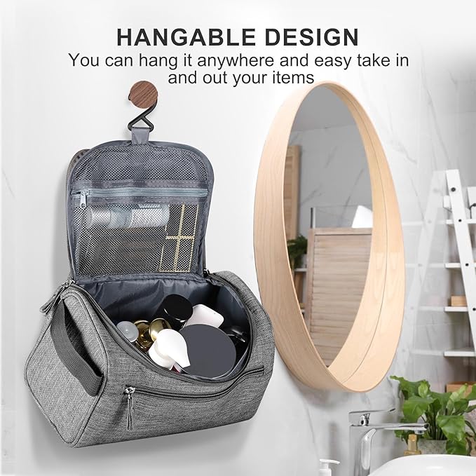 Hanging Toiletry Bag for Women and Men Traveling Makeup Large Capacity Cosmetics Portable Dopp Kit Storage Organizer Bag with Hanging Hook for Toiletries Brushes Shaving Tools (Gray)
