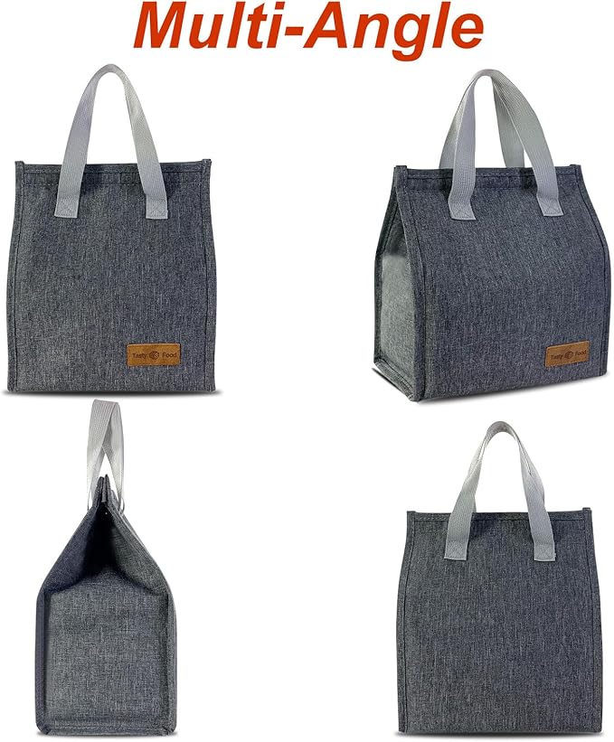 Mziart Minimalist Lunch Bag, Reusable Insulated Lunch Bag for Women Men Lunch Box Container Leakproof Simple Bento Lunch Tote Adults Lunch Cooler Bag for Work Office Picnic or Travel (Grey)