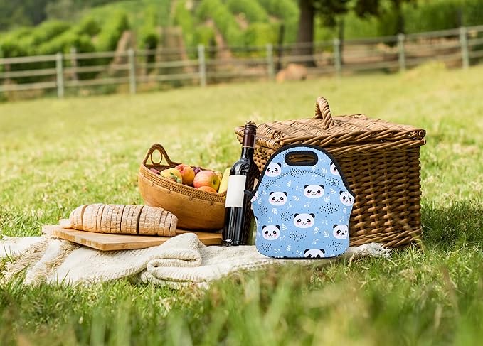 Violet Mist Panda Neoprene Lunch Bag for Women Kawaii Cute Insulated Lunch bags Handbag Reusable Lunch Box Gift for Women Work Picnic Office Christmas Gift