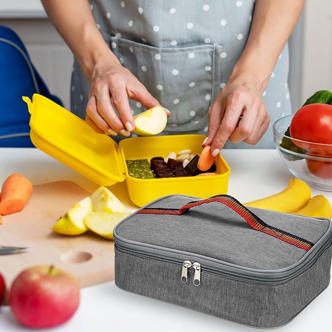PATIKIL 9"x6"x3" Insulated Lunch Bags, Portable Food Containers Bag Flat Bento Bags Reusable Thermal Lunch Pail for Men and Women, Grey