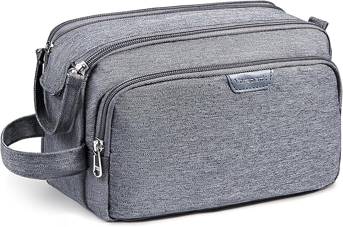 Vorspack Travel Toiletry Bag for Men - Large Mens Toiletry Travel Bag Water Resistant Dopp Kit Shaving Bag for Bathroom Toiletries Gifts - Grey