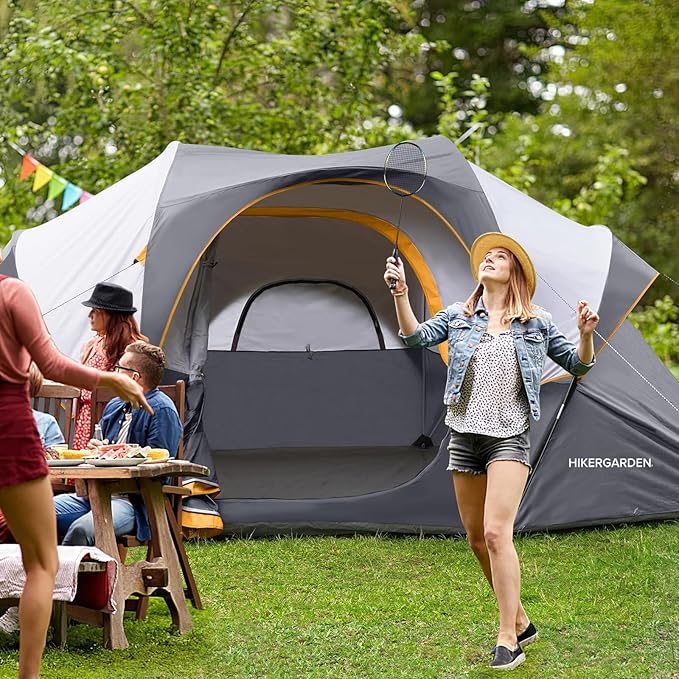 HIKERGARDEN 10 Person Camping Tent - Portable Easy Set Up Family Tent for Camp, Windproof Fabric Dome Tent Outdoor for Hiking, Backpacking, Traveling-14'x11'x74in(H)