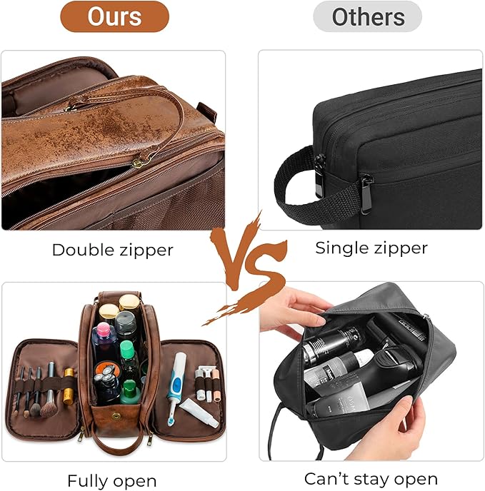 Elviros Travel Toiletry Bag for Men, Shaving Dopp Kit Water-resistant Bathroom Small Toiletries Organizer PU Leather Cosmetic Bags