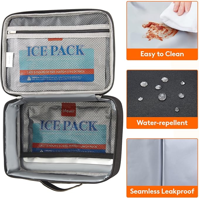 Lifewit Freezable Lunch Box, Insulated Reusable Lunch Bag with 2 Ice Packs, Mini Cooler Snack Bag for Bento Box for Salad, Sandwich, Snacks fo Men Women for Work, Black 5L