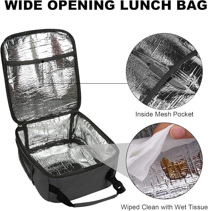 Femuar Lunch Box for Men Women Adults, Small Lunchbox for Work Picnic - Reusable Lunch bag Portable Lunch tote, Charcoal Grey