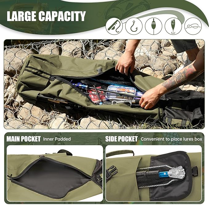 Wowelife Fishing Rod Carrier - Pole Bag Reel Organizer Case Storage for Gear, Travel - Gifts for Men, Family