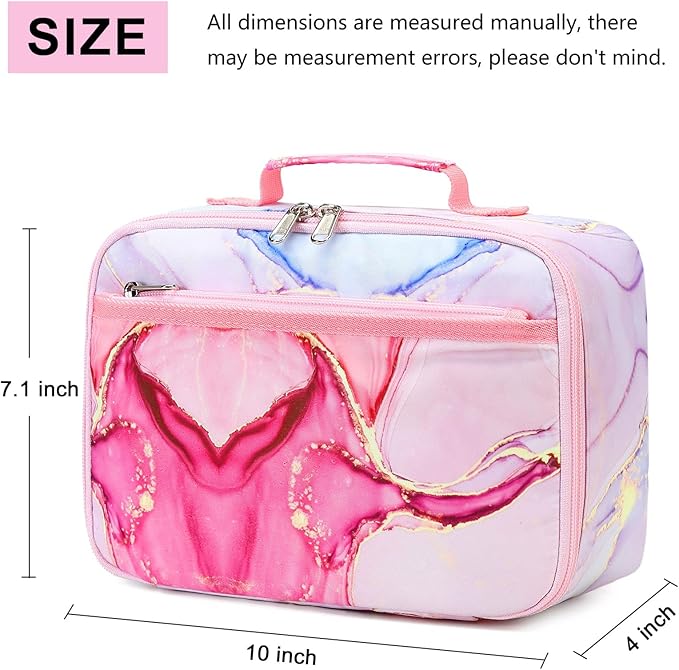LOIDOU Lunch Box Kids Girls Boys Insulated Lunch Bag Thermal Meal Tote Women Reusable Lunch Pail Bags for School Travel (Marble Pink)