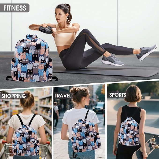 HUA ANGEL Floral Print Drawstring Bag - Lightweight Waterproof Cinch Sackpack with Side Pocket for Men & Women Travel Gym Bag