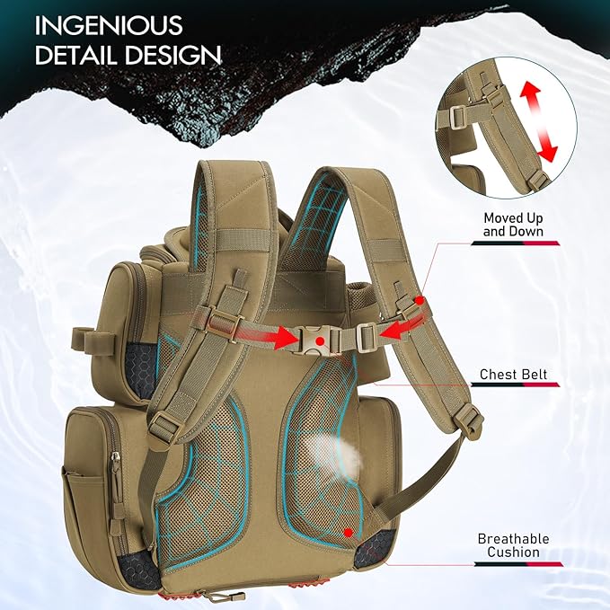 Piscifun Fishing Tackle Backpack with 4 Trays, Large Outdoor Storage Tackle Bag with Protective Rain Cover for Fishing Gear