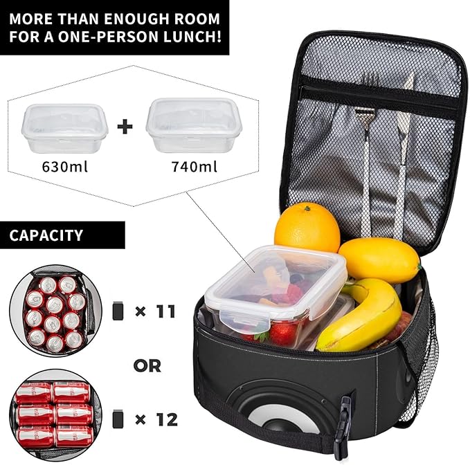 Music Lunch Bag Insulated Reusable Lunch Box Thermal Cooler Tote For Men Women Work Travel Picnic Hiking