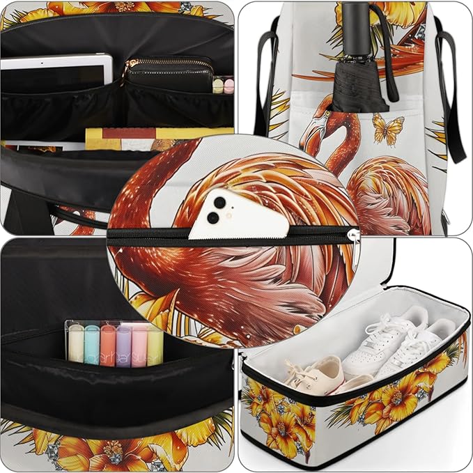 cfpolar Woman Travel Duffel Bag Vintage Flamingo Butterfly Foldable Tote Carry On Luggage Sports Gym Bag With Shoe Compartment Overnight Weekend Yoga Workout Bag Training Handbag