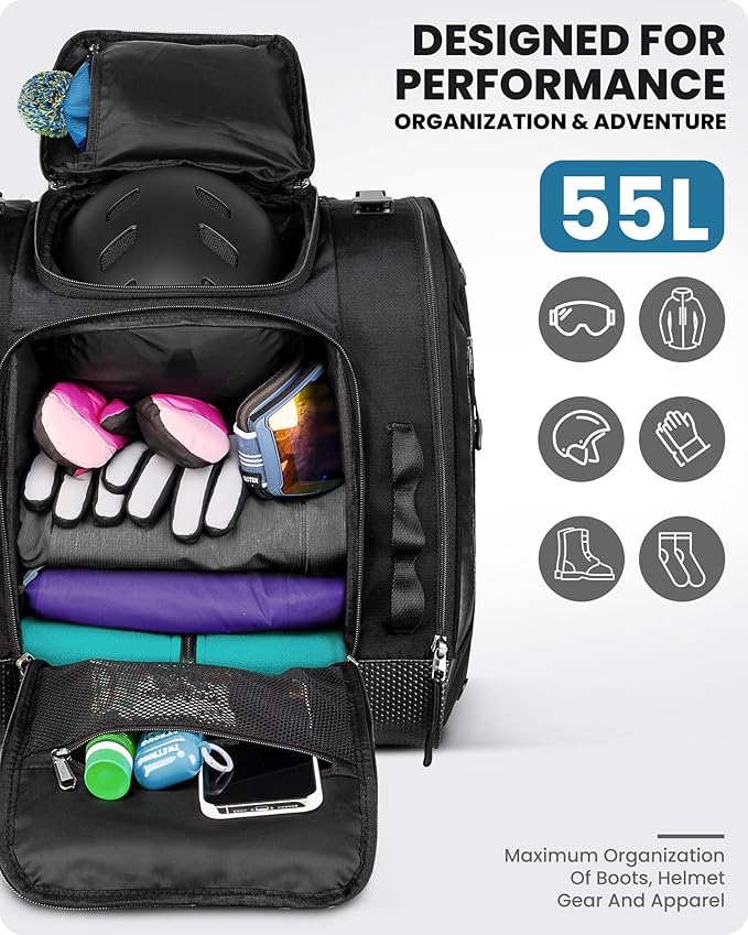OutdoorMaster Boot Bag - Upgraded Ski Boots and Snowboard Boots Bag, Excellent for Travel with Waterproof Exterior & Bottom - for Men, Women and Youth, 55L