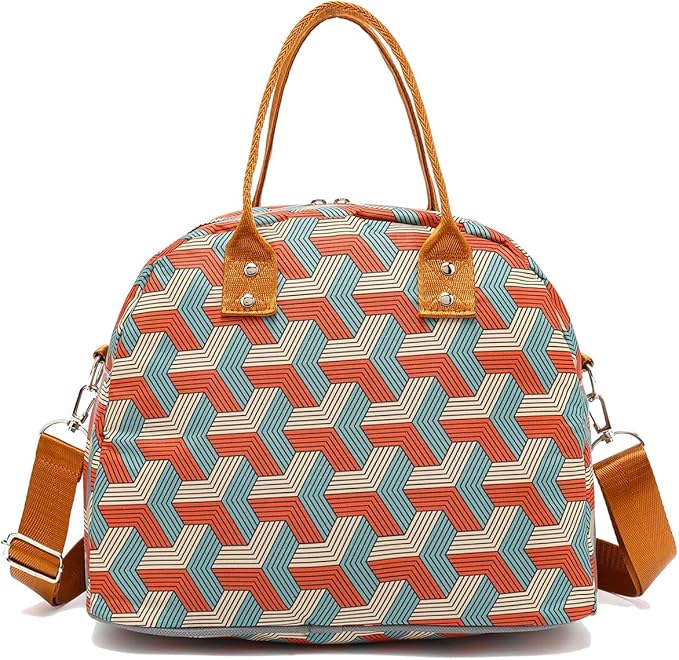 FlowFly Insulated Lunch Bag With Shoulder Strap for Women, Men, and Kids, Large and Reusable, Handle, Freezable Work and School Travel Tote and Meal Prep Organizer,Stereoscopic Red