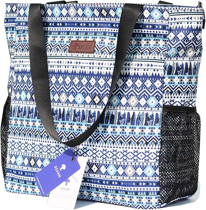 ESVAN Original Floral Water Resistant Large Tote Bag Shoulder Bag for Gym Beach Travel Daily Bags Upgraded