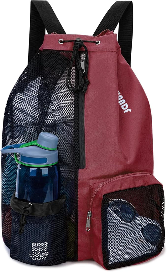WANDF Swim Bag Mesh Drawstring Backpack with Wet Pocket for Swimming, Gym, and Workout Gear