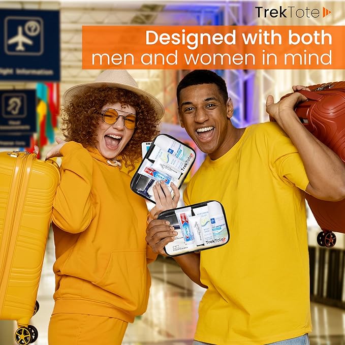 Trektote Travel Toiletry Kit For Men And Women – 10 Piece Set of Travel Size Toiletries, TSA Compliant, Includes Body Wash, Deodorant, Shaving Cream And Razor, Oral Care, Reusable Toiletry Bag & More