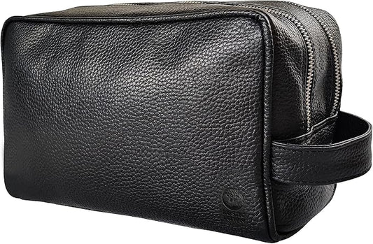 RUSTIC TOWN Full Grain Leather Travel Toiletry Bag - Dopp Kit Travel Organizer (Medium, Black)