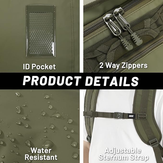 MIER Large Duffel Backpack Sports Gym Bag with Shoe Compartment, Heavy Duty and Water Resistant, Dark Green, 45L