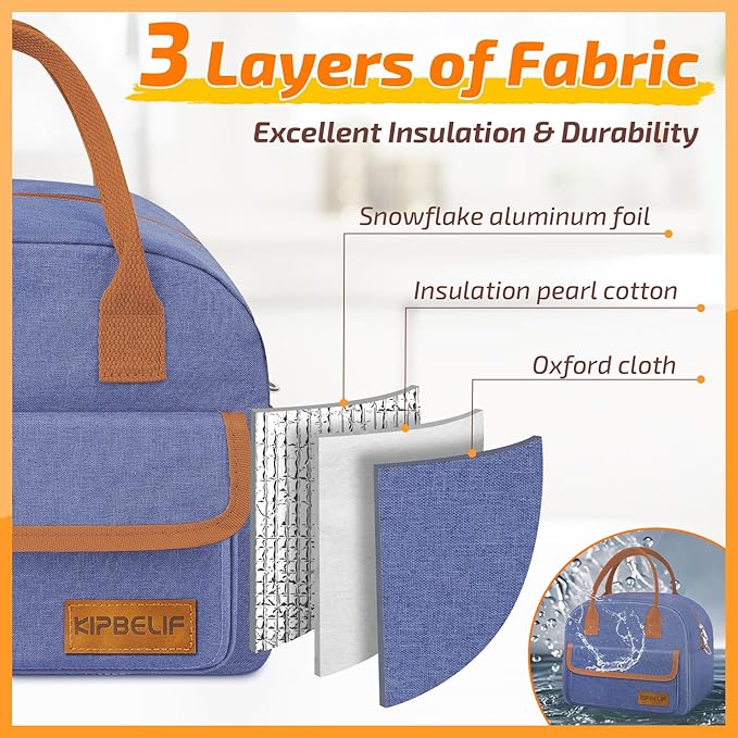 KIPBELIF Cute & Roomy Adult Lunch Box for Women – Stylish Insulated Lunch Bag with Cooling Pack, Shoulder Strap, Multi-Pockets for Work, Picnic, and Travel (Standard Size)