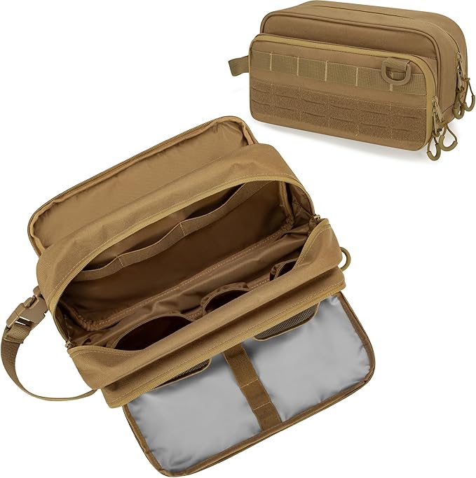 Tactical Toiletry Travel Bag for Men, Dopp Kit Shaving Organizer Case for Toiletries, Shower and Grooming Care Accessories, Khaki(Empty Bag Only, Patent Design)