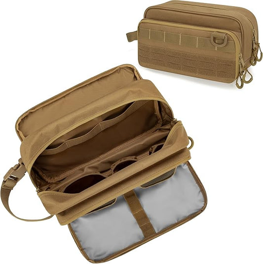 Tactical Toiletry Travel Bag for Men, Dopp Kit Shaving Organizer Case for Toiletries, Shower and Grooming Care Accessories, Khaki(Empty Bag Only, Patent Design)