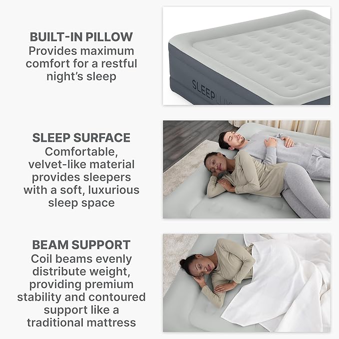 SleepLux Durable Inflatable Air Mattress with Built-in Pump, Pillow and USB Charger