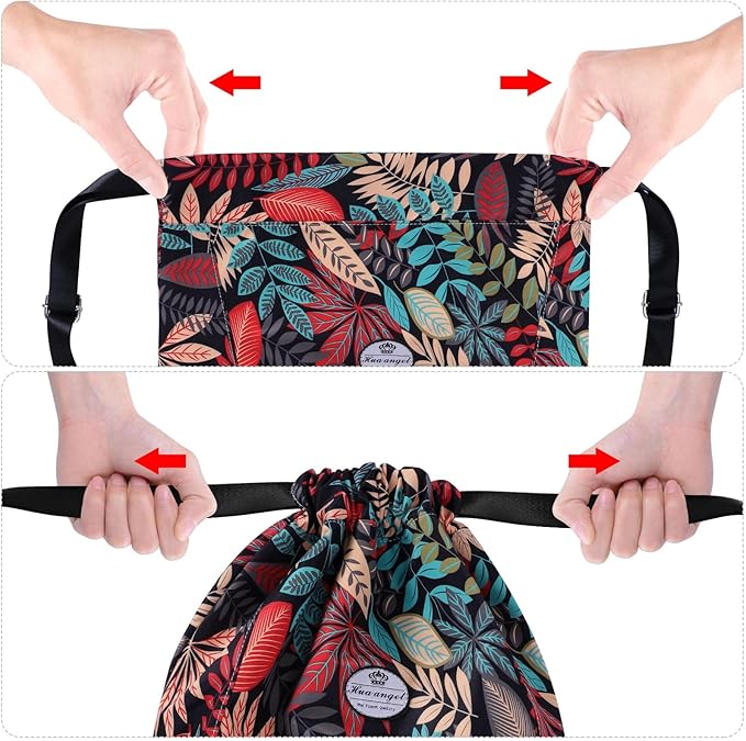 HUA ANGEL Floral Print Drawstring Bag - Lightweight Waterproof Cinch Sackpack with Side Pocket for Men & Women Travel Gym Bag