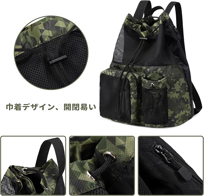 Lohol Large Mesh Drawstring Backpack with Shoe Bag, Durable Swimming String Sack with Handle for Sports Gym Yoga Beach Travel