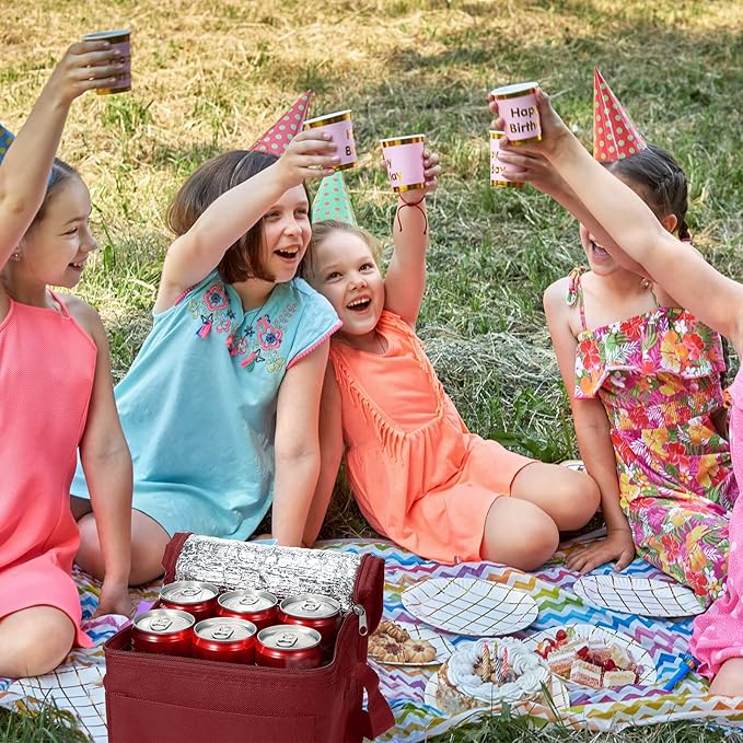 Nuogo 15 Pack Insulated Lunch Bags Bulk, Reusable Cooler Boxes, Leakproof Lunch Boxes Set, Waterproof Thermal Coolers, Insulated Beverage Bag for Women Men Work School Picnic Beach(Wine Red)