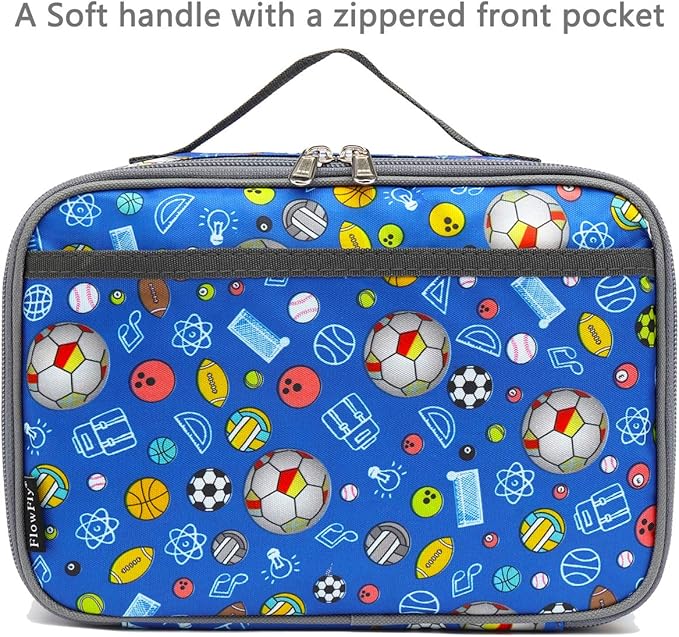 FlowFly Kids Lunch box Insulated Soft Bag Mini Cooler Back to School Thermal Meal Tote Kit for Girls, Boys,football