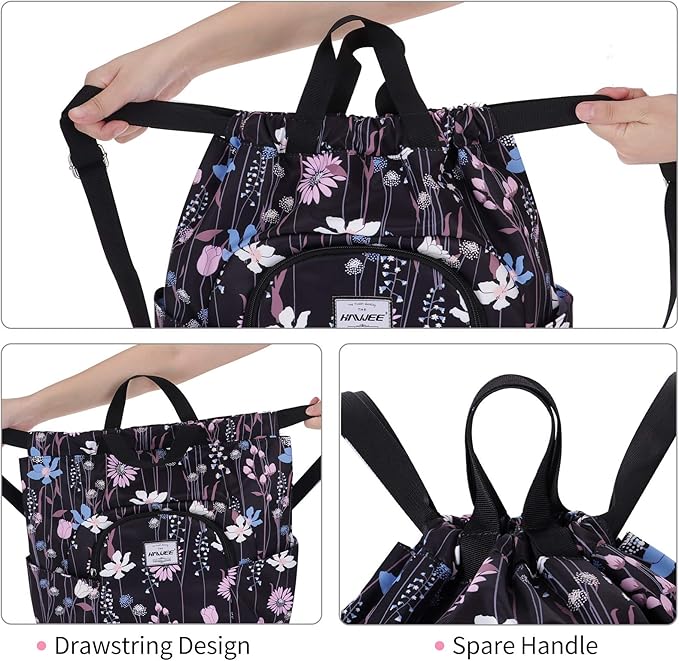 Dry Wet Drawstring Backpack with Shoe Compartment for Women Adjustable Gym Bag