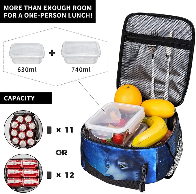 Wolf Lunch Box Reusable Insulated Totes Lunch Bag Thermal Cooler For Boy Girls School Men Women Beach Picnic Travel