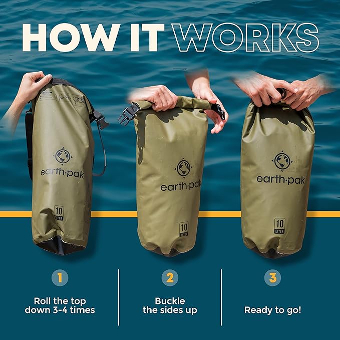 Earth Pak Waterproof Orginal 10L Dry Bag & 35L Summit Backpack - Waterproof Backpack Keeps Gear Dry for Boating, Camping, Fishing