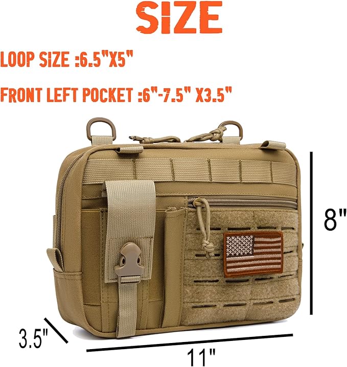 Molle Admin Pouch with Laser Cutting Loop,Car EDC EMT Molle Pouches, Large Capacity Tactical Pouch, EDC Pouch Organizer Include US Flag