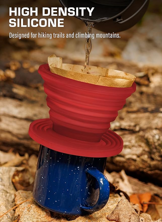 COLETTI Sierra Pour Over Coffee Dripper — Collapsible Pour Over Coffee Dripper — Includes Pack of Paper Filters [Red, Pack of 1]