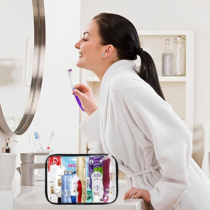 Womens Travel Toiletry Kit, 13 Travel-Size Hygiene Essentials for Bath, Shaving, Personal Care in TSA-Compliant Transparent Bag, Mini Toiletries Kit for Business, Charity, Gift for Her