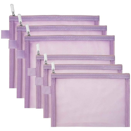 Clear Cosmetic Bags Zip Makeup Mesh Bags Pencil Case Pouch Travel Toiletry Kit Set Storage Case ((6A+5A)*3 Light Purple)